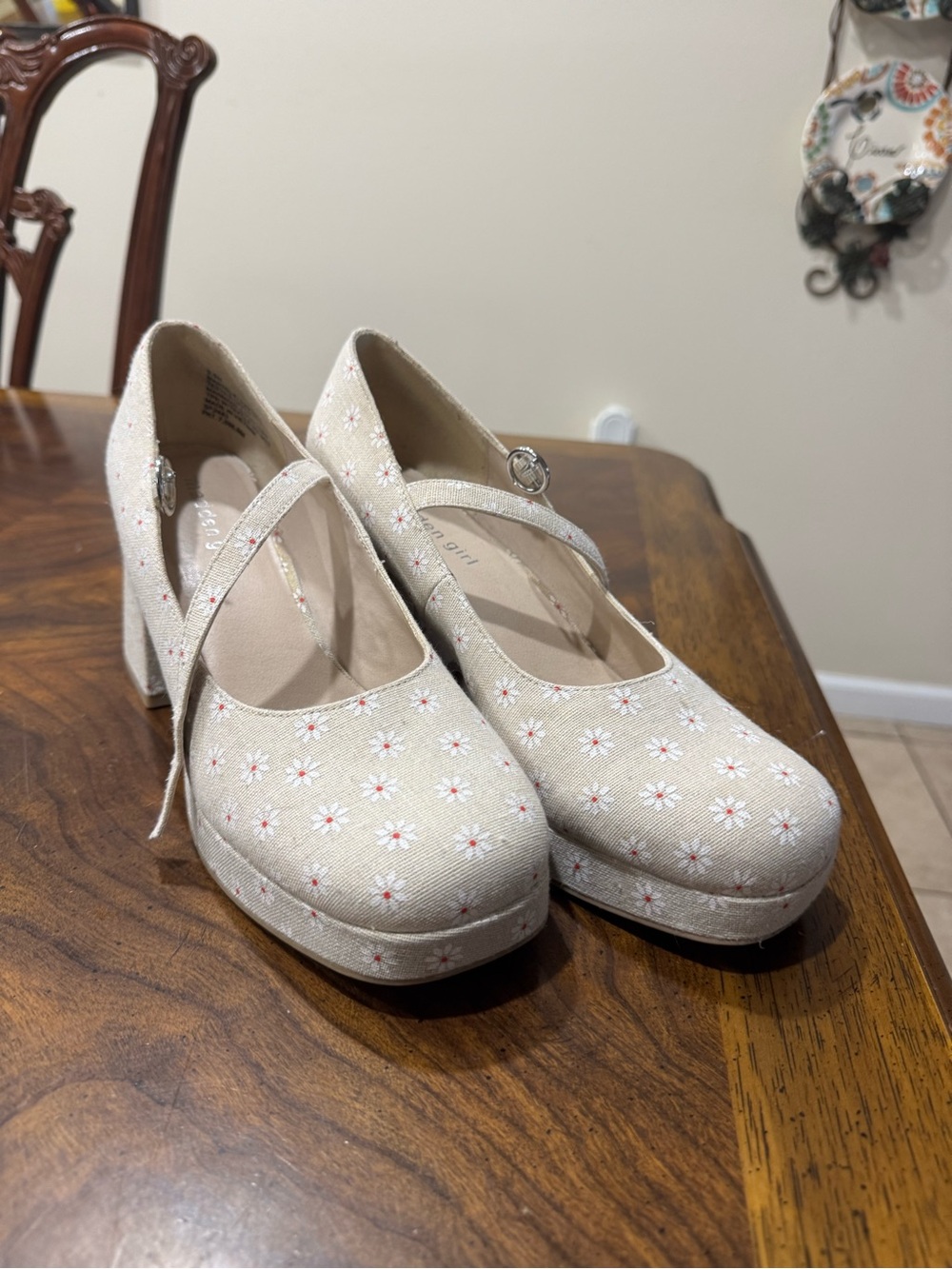 Madden Girl Cream Floral Mary Jane Platform Heels
